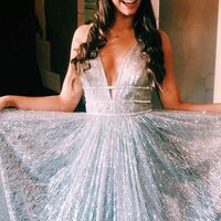 Deep V-Neck Floor Length Prom Dresses - Thumbnail 1