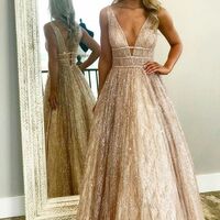 Deep V-Neck Floor Length Prom Dresses - Thumbnail 2