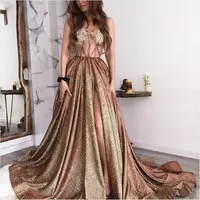 Sparkle A-Line Gold Prom Dresses, Semi Formal Gown - Thumbnail 1