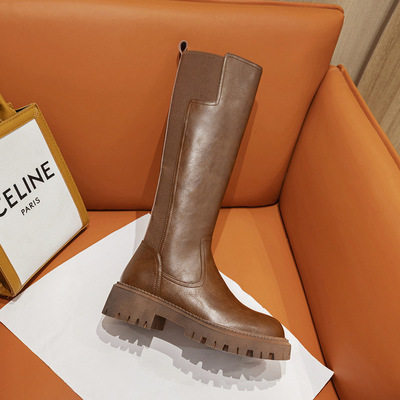 Thick-soled knight boots V-neck boots large boots women's high boots 2 colors