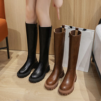Thick-soled knight boots V-neck boots large boots women's high boots 2 colors - Thumbnail 5