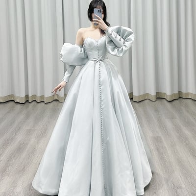 Cute satin long a-line strapless ball gown - Thumbnail 2