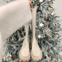 Women's Large thick-heeled round-toe high boots long boots 3 colors - Thumbnail 3