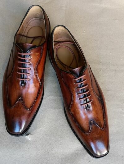 Classic Brown Formal Lace Up Wingtip Handmade Shoes