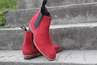 Crafted Leather Classic Men Handmade Red Suede Leather Chelsea Boot