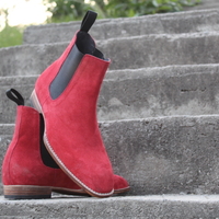 Crafted Leather Classic Men Handmade Red Suede Leather Chelsea Boot - Thumbnail 1
