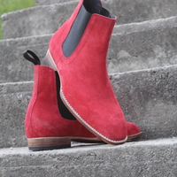 Crafted Leather Classic Men Handmade Red Suede Leather Chelsea Boot - Thumbnail 2