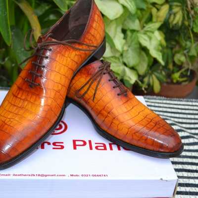Crafted leather handmade yellow classic crocodile/alligator lace up dress shoes  - Thumbnail 5