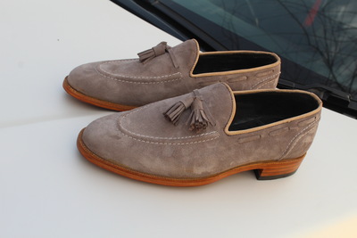 Crafted Leather Awesome Men Gray Suede Tassel Loafer Dress Shoes