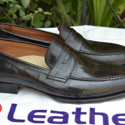 Crafted leather handmade men alligator black loafers moccasin crocodile dress shoes - Thumbnail 4