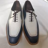 Crafted Leather Classic Blue White Leather Dress Lace up Oxford Shoes  - Thumbnail 2