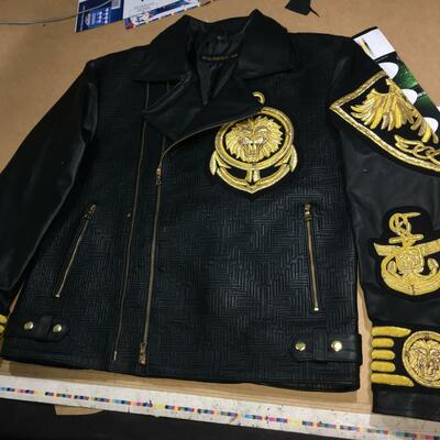 Crafted leather new h&m embroidery patches golden black brando style lion leather motorcycle jacket - Thumbnail 5