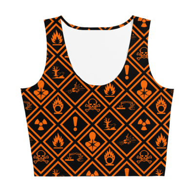 orange + black warning sign crop tank