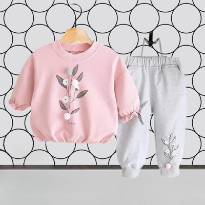 Baby toddler girls clothing set floral print long sleeve pink top and jogger pants free shipping
