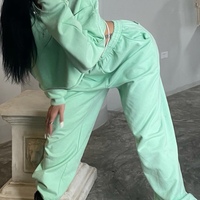 Two Piece Cotton Crop Top Jogger Set - MINT  - Thumbnail 2