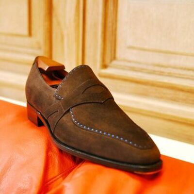 Italian structure handmade coco brown suede loafers slips on moccasin formal shoes