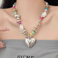 Boho Beaded Heart Pendant Necklace - Thumbnail 1