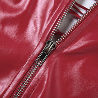 Hot Red Cutout Faux Leather Lace-Up Crop Tube Top - Thumbnail 7