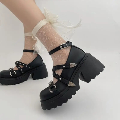 Gothic Black Chunky Platform Pumps