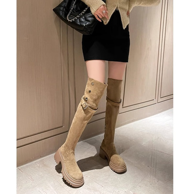 Retro western female high boots over knee long snow knight boots 2 colors
