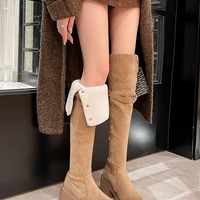 Retro western female high boots over knee long snow knight boots 2 colors - Thumbnail 3
