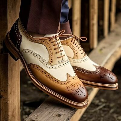 Handmade really awesome manufacture wingtip dress formal shoes - Thumbnail 1