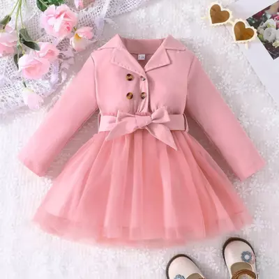 Baby and toddler girls long sleeve a-line belted causal tutu princess dress, free shipping