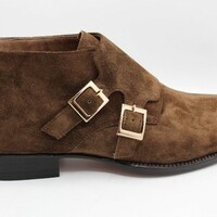 Crafted Leather Handmade Dark Brown Suede Leather Double Buckle Chukka Boot - Thumbnail 2