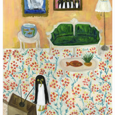 🔴 sold "misha living alone for the first time, becomes hopelessly addicted to television" signed giclee print by vivienne strauss -framed-