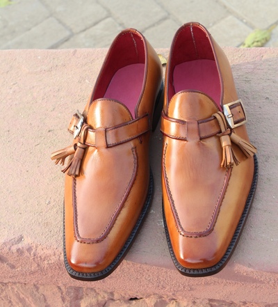 Crafted Leather Classic Brown Single Monk with Tassel Loafers Style Dress Oxford Shoes For Men