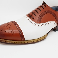 Crafted Leather Handmade Men Double Norwegian Welted Tan and White Lace up Dress Oxford Shoes  - Thumbnail 1