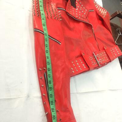 Crafted leather handmade red punk biker casual leather studded jackets for men
