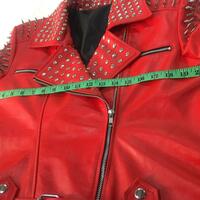 Crafted Leather Handmade Red Punk Biker Casual Leather Studded Jackets For Men - Thumbnail 2