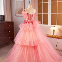 Pink Spaghetti Strap Tulle Long Prom Dress, Beautiful A Line Formal Sweet 16 Dress KPP1705 - Thumbnail 1