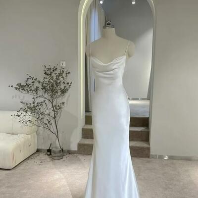 Mermaid soft satin long backless evening dresses - Thumbnail 2