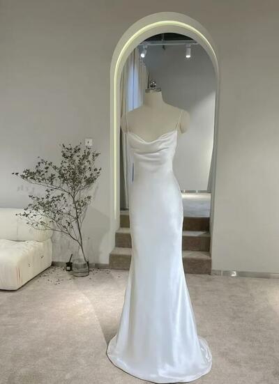 Mermaid Soft Satin Long Backless Evening Dresses