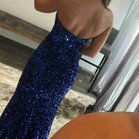 Strapless Blue Sequins Mermaid Long Prom Dresses - Thumbnail 1
