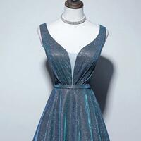 Simple A-Line Blue Sequin Long prom Dresses - Thumbnail 2