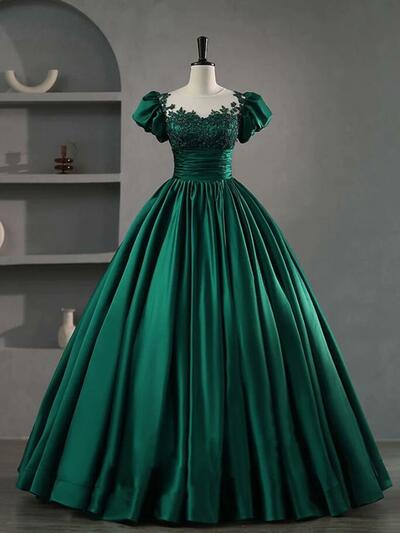 A-Line Scoop Neckline Green Lace Long Ball Gown Prom Dress