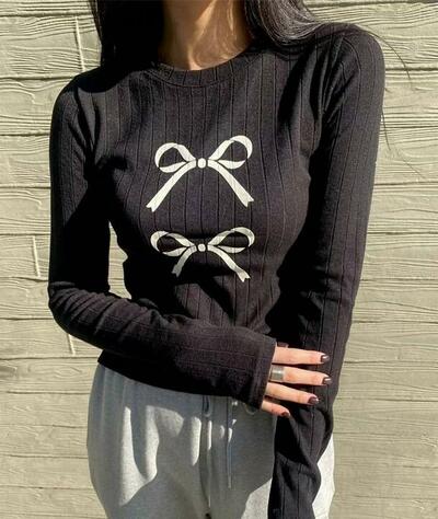 Bow Print Long Sleeve T-shirt