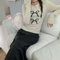 Bow Print Long Sleeve T-shirt - Thumbnail 4