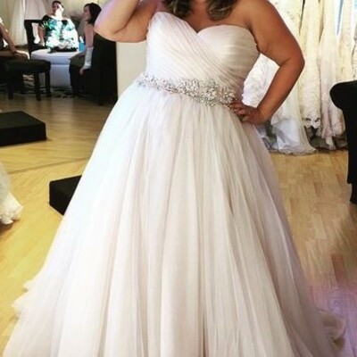 Simple a line tulle plus size wedding dress，1697 - Thumbnail 1