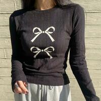 Bow Print Long Sleeve T-shirt - Thumbnail 1