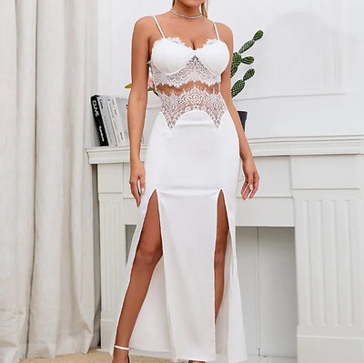 Luxurious Evening Wedding Dress For Women,Simple Prom Dress,Side Slit Evening Dress,1703