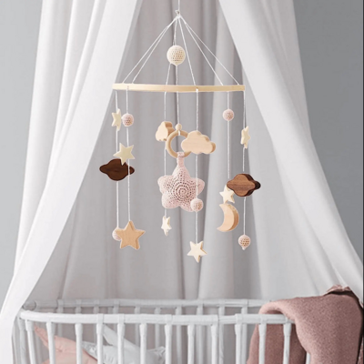 Nursery crib mobile clouds and stars wooden round ring hanging baby mobile, free shipping