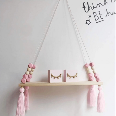 Nursery and kids decor hanging tassel wooden floating wall shelf decor, free shipping