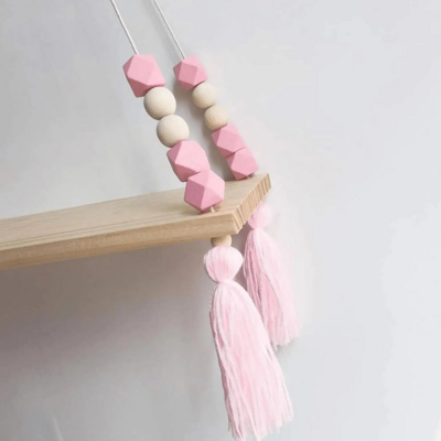 Nursery and kids decor hanging tassel wooden floating wall shelf decor, free shipping