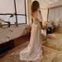Short Flutter Sleeves Lace Sheath Wedding Dress Backless Custom Made Plus Size Open Back Sweep Train Rustic V Neck Bride Gown-1