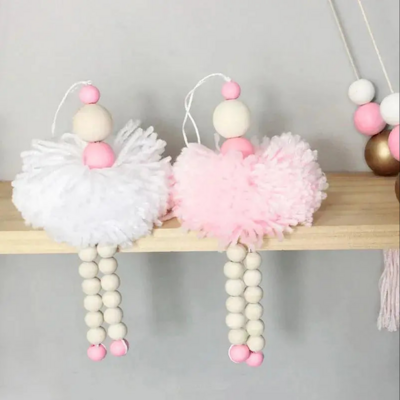 Ballet dancer hanging wooden beads decor girls nursery ornament, free shipping