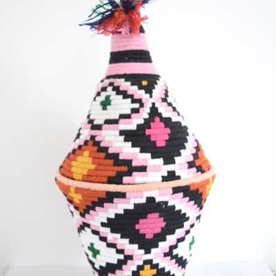 Sold sold sold berber basket handwoven vintage moroccan berber wool lidded basket with pom poms